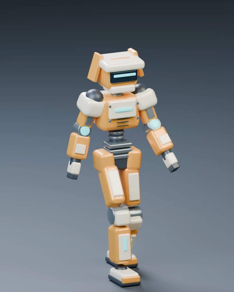 Kite, an original amber and cream robot character.